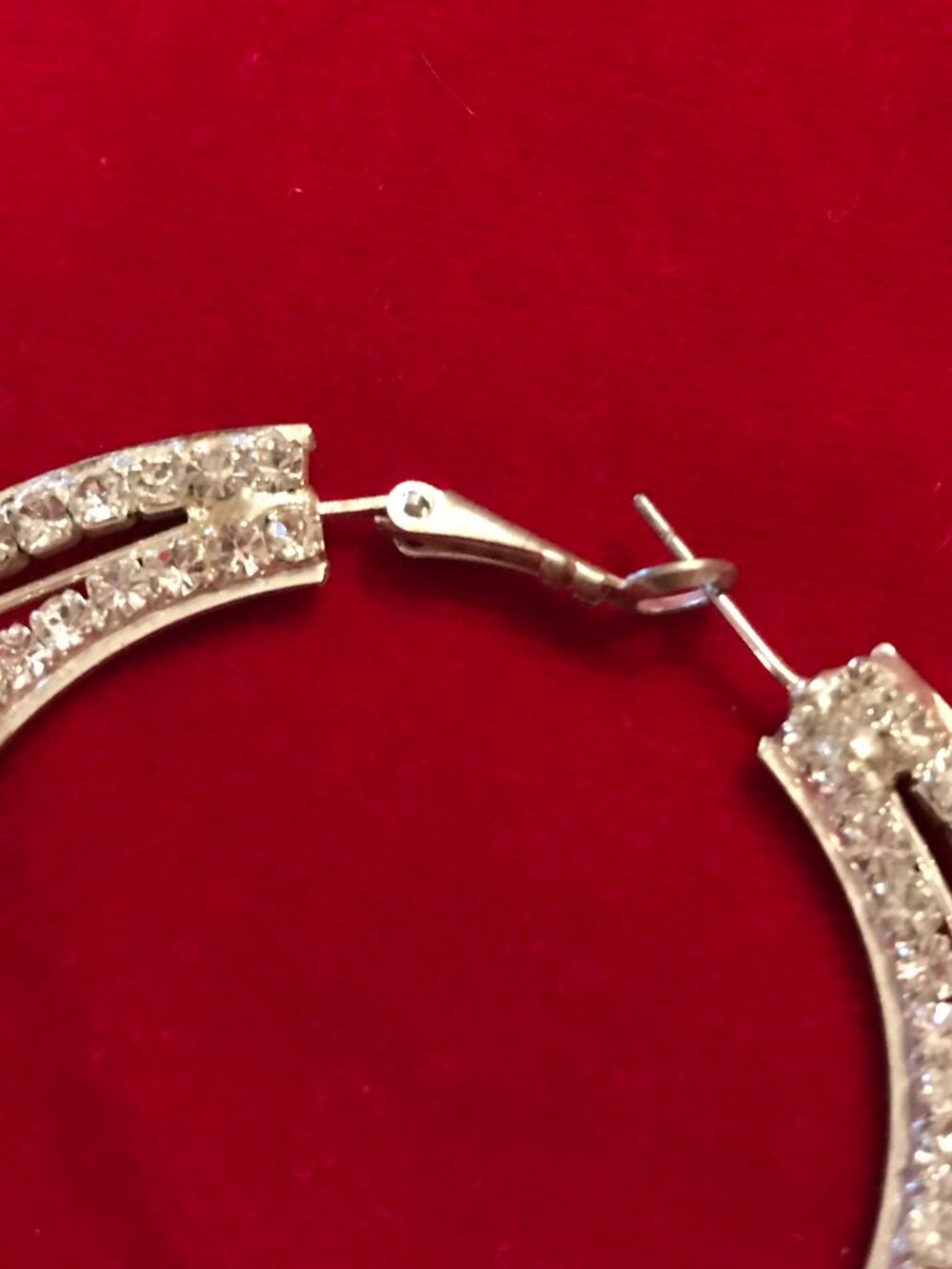 Silver Rhinestone Moon Hoop Earrings - Picture 6 of 6